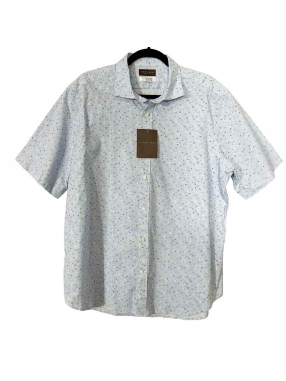 Thomas Dean Men’s Short Sleeve Light Blue Geometric‎ Button Up Shirt Extra Large